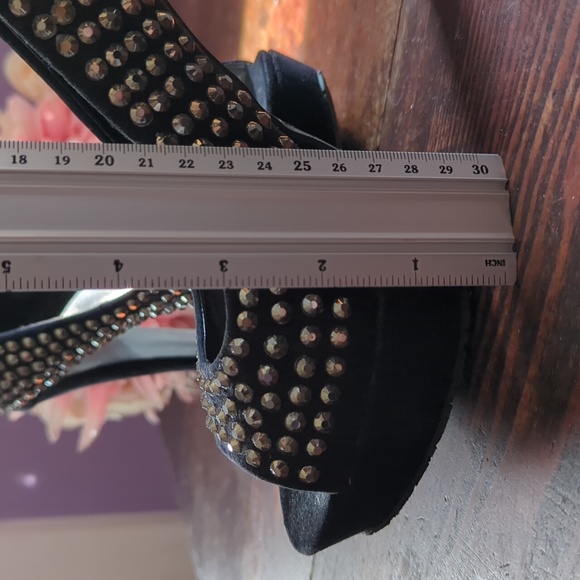 Candies Velvet Platform High Heel Rhinestone Peep Toe Pumps - Picture 12 of 13